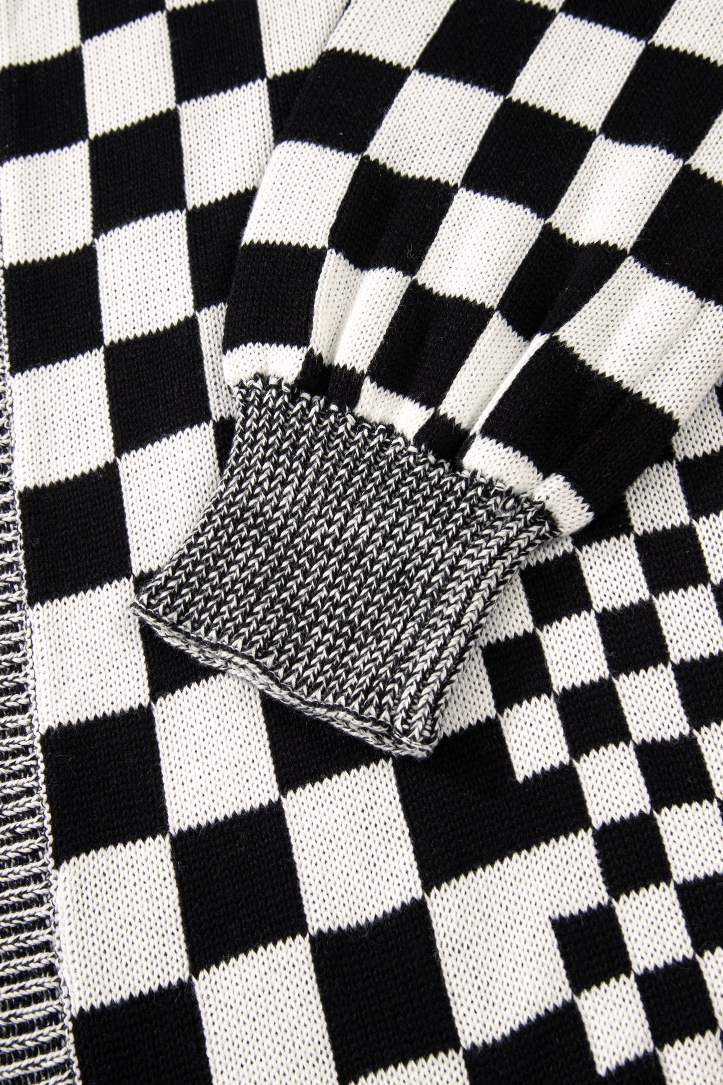 Black Plus Size Checkered Bubble Sleeve Drop Shoulder Open Cardigan