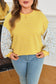 Yellow Stripe Striped Contrast Floral Sleeve Patchwork Plus Size Loose Top