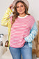 Multicolour Striped Exposed Seam Colorblock Patchwork Plus Size Sweater