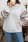 Light Grey Camouflage Patchwork Asymmetric Sleeve Plus Size Hoodie