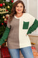 Mist Green Plus Size Cable Knit Color Block Drop Shoulder Sweater