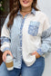 Sky Blue Leopard Striped Patchwork Casual Plus Shirt