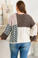Brown Plus Size Color Block Patchwork Knotted Back Loose Fit Sweater