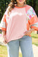 Orange Plus Size Floral Print Patchwork Raglan Half Sleeve Top