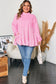 Pink Tiered Ruffle Ribbed Crew Neck Pullover Plus Size Top
