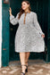 Khaki Plus Size Button V Neck Leopard Print Puff Sleeve Loose Mini Dress
