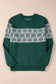 Green Christmas Snowflake Pattern Drop Shoulder Plus Size Sweater
