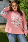 Peach Blossom Plus Size Floral Applique Drop Shoulder Sweatshirt