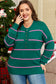 Green Stripe Half Buttons Drop Shoulder Plus Size Sweater