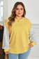 Yellow Stripe Striped Contrast Floral Sleeve Patchwork Plus Size Loose Top