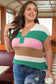 Multicolour Plus Size Striped Colorblock V Neck Short Sleeve Sweater
