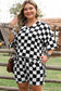 Black Checkered Pattern Tee and Shorts Plus Size Two Piece Set