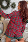 Red Plus Size Plaid Contrast Patchwork Long Sleeve Shirt and Shorts 2pcs Pajama Set