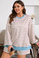 Khaki Stripe Contrast Edge Drop Shoulder Pullover and Shorts Plus Size Set