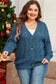 Real Teal Open Knit V Neck Button Front Drop Shoulder Plus Size Cardigan