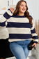 Blue Stripe Color Block PLus Size Drop Shoulder Sweater