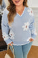 Gray Fuzzy Flower Scalloped V Neck Plus Sweater