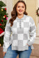 Gray Plus Size Checkered Pattern Button Polo Collar Split Sweater
