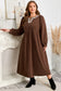 Coffee Embroidered Notched Neckline Textured Pleated High Waist Plus Size Midi Dress