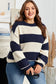 Blue Stripe Color Block PLus Size Drop Shoulder Sweater
