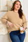 Tan Plus Size Leopard Bow Decor Split Cuffs Loose Sweater