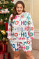 White Plus Size Christmas Ho Ho Ho Print Long Sleeve Top and Shorts 2pc Lounge Set