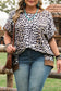 Khaki Leopard Contrast Trim Short Sleeve Loose Plus Size Top