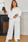 White Textured Raw Seam Plus Size Pullover Top and Drawstring Pants Set
