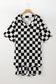 Black Checkered Pattern Tee and Shorts Plus Size Two Piece Set