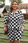 Black Checkered Pattern Tee and Shorts Plus Size Two Piece Set