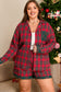 Red Plus Size Plaid Contrast Patchwork Long Sleeve Shirt and Shorts 2pcs Pajama Set