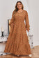 Brown Plus Size Floral Split V Neck Ruffled Sleeve Tiered Maxi Dress