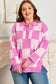 Pink Plus Size Checkered Collared Half Button Sweater