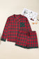 Red Plus Size Plaid Contrast Patchwork Long Sleeve Shirt and Shorts 2pcs Pajama Set