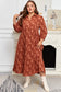Cinnamon Plus Size Textured 3D Flower Pattern Ruffle Hem 3/4 Sleeve Long Dress