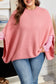 Light Pink Ribbed Knit Half Sleeve Plus Size Poncho Style Sweater