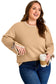 Tan Plus Size Leopard Bow Decor Split Cuffs Loose Sweater