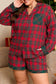 Red Plus Size Plaid Contrast Patchwork Long Sleeve Shirt and Shorts 2pcs Pajama Set