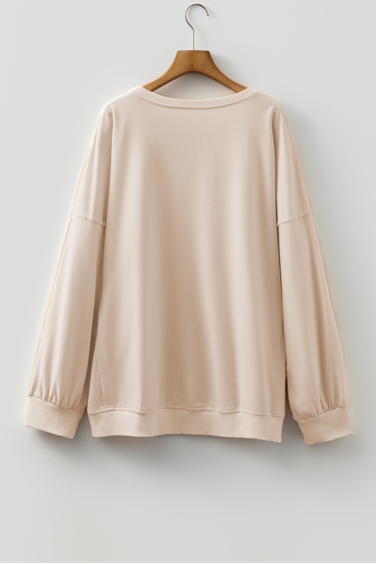 Beige Flower Patched Mineral Wash Round Neck Plus Size Top