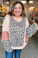 Gray Leopard Color Block Patchwork Reverse Stitch Plus Size Baggy Pullover