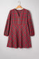 Red Plus Size Plaid Half Button Long Sleeve Holiday Dress