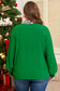 Green Plus Size Contrast Leopard Trim Split Neck Puff Sleeve Blouse