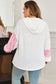Pink Stripe Leopard Patchwork Waffle Knit Buttoned Plus Size Hoodie