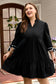 Black Contrast Trim Knot Cuffs Plus Size V Neck Mini Dress