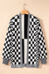 Black Plus Size Checkered Bubble Sleeve Drop Shoulder Open Cardigan