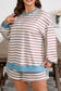 Khaki Stripe Contrast Edge Drop Shoulder Pullover and Shorts Plus Size Set