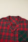 Red Plus Size Plaid Contrast Patchwork Long Sleeve Shirt and Shorts 2pcs Pajama Set
