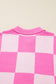 Pink Plus Size Checkered Collared Half Button Sweater