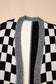 Black Plus Size Checkered Bubble Sleeve Drop Shoulder Open Cardigan