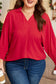 Fiery Red Plus Size Smocked Cuff Dolman Oversized Tunic Blouse
